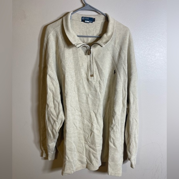 POLO RALPH LAUREN Cotton Sweater Men's 4X Big Tan Pullover 1/4 Zip Brown Pony - Picture 1 of 5